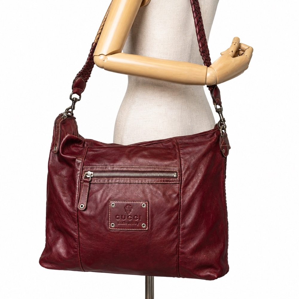 GUCCI Supreme Wine Leather Oversized Messenger Top Zip Bag With: DUST BAG